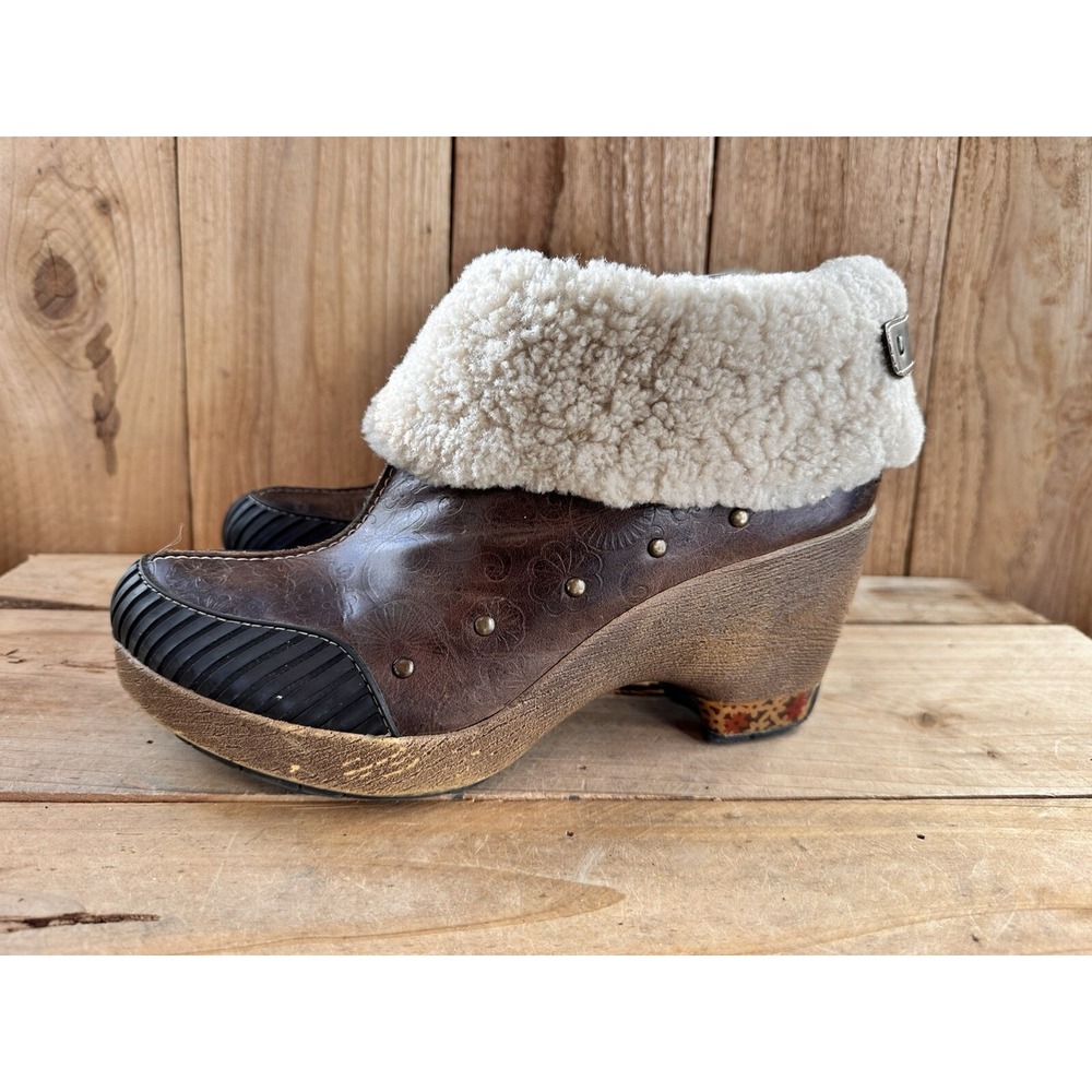 JBU Jambu Cuffed Ankle Boots Shearling Heeled BOHO Brown Zip Sz 9 Women's